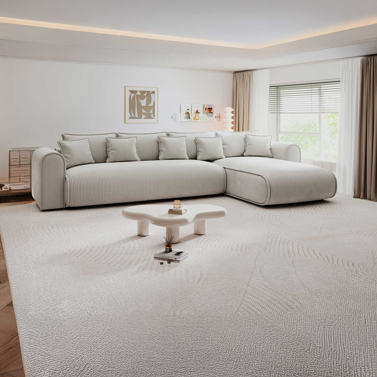 Colțar extensibil dumonde cu ladă de depozitare Monaco XL Zoom Pearl II 340x185 cm — dreapta — imagine principală