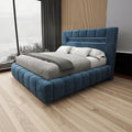 Pat dormitor dumonde, tapitat albastru, Palermo Floating 180x200 cm, LED si USB, somiera inclusa