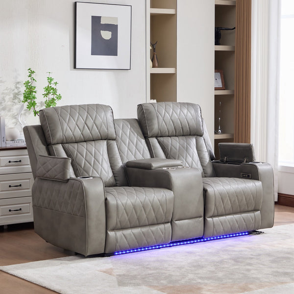 Canapea dumonde, reclinere electrice, incarcare wireless, USB-C, suport pahare incalzite, lumini LED Selvar 185x97 cm