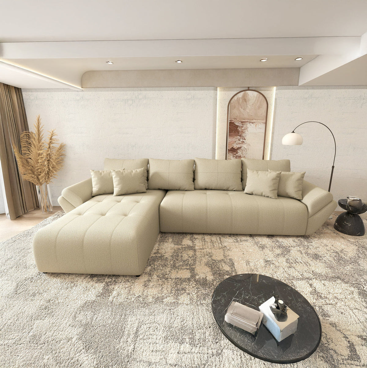 Colțar extensibil dumonde cu ladă de depozitare Berlin XL Enjoy Camel 350x185 cm