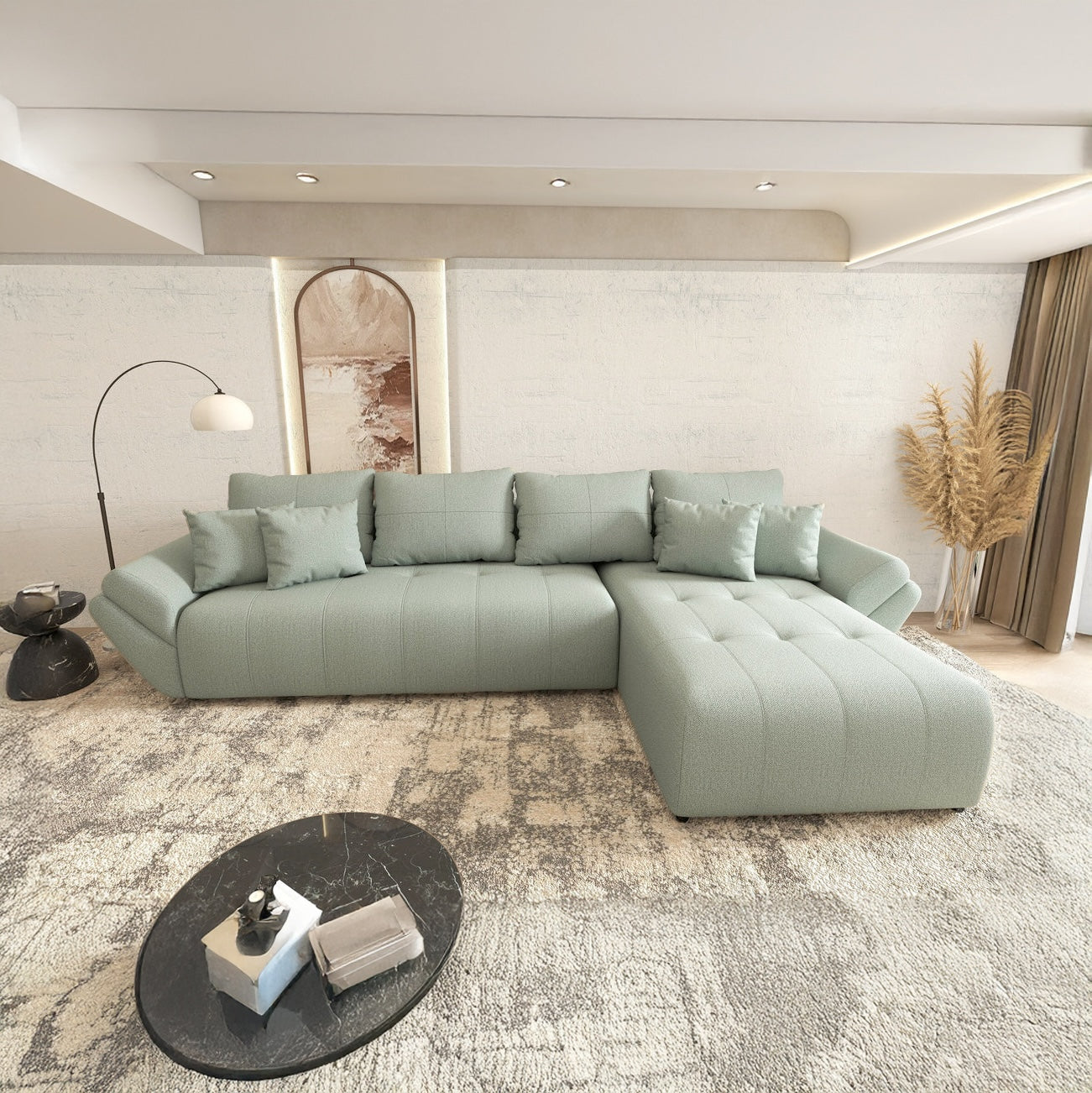 Colțar extensibil dumonde cu ladă de depozitare Berlin XL Enjoy Mint 350x185 cm II