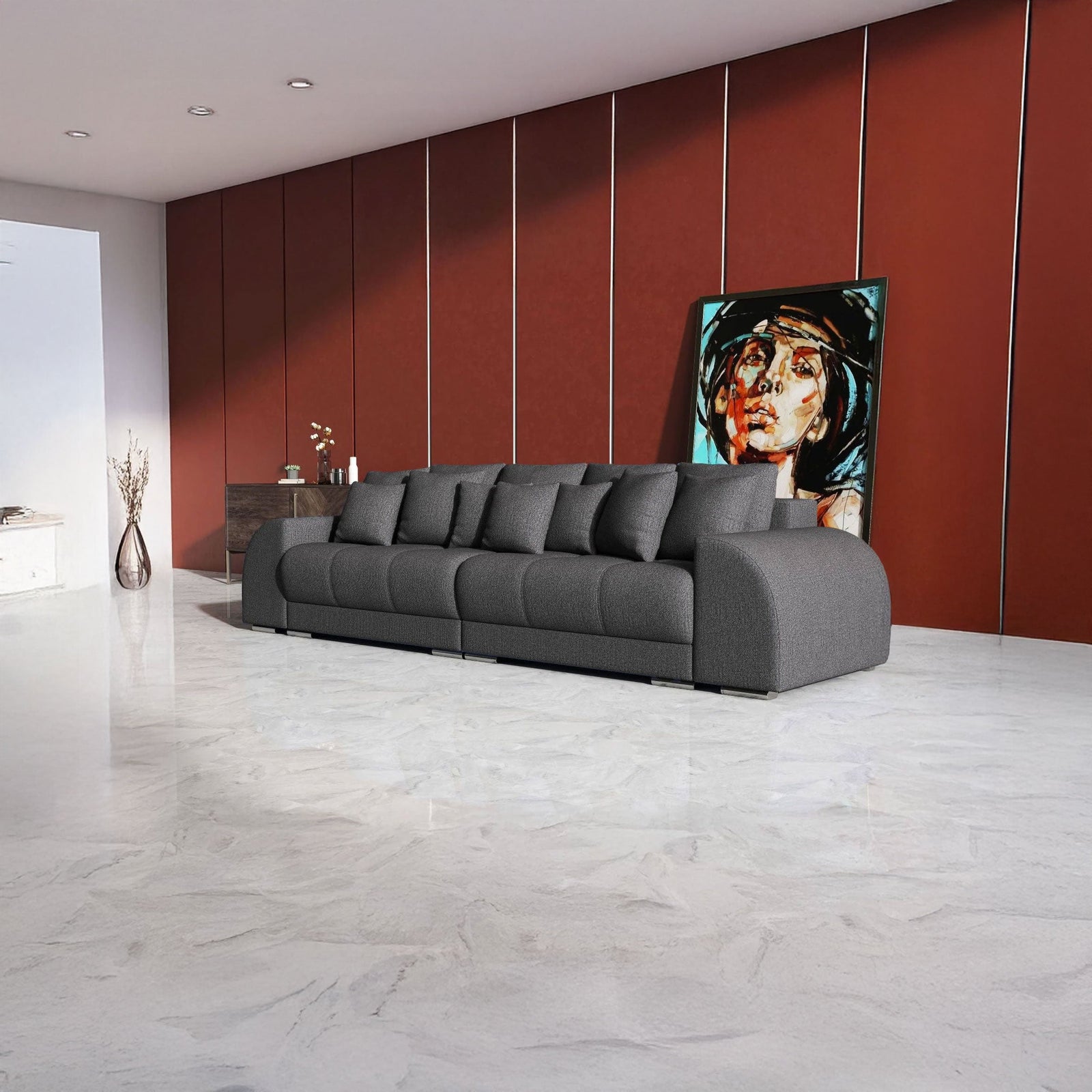 Canapea extensibilă dumonde cu 2 lăzi de depozitare si sezut confortabil din spuma HR, Verona Enjoy Graphite 310x100 cm Fabrica