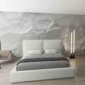 Pat dormitor dumonde, tapitat bej, Dreamer 160x200 cm, somiera rabatabila inclusa, spatiu depozitare