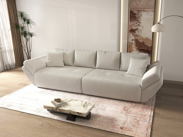 Canapea extensibilă dumonde cu ladă de depozitare si sezut confortabil din spuma HR, Berlin Zoom Cream 300x100 cm Fabrica