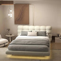 Pat dormitor dumonde, tapitat alb cu LED, "floating bed" Cloud 180x200 cm, somiera inclusa