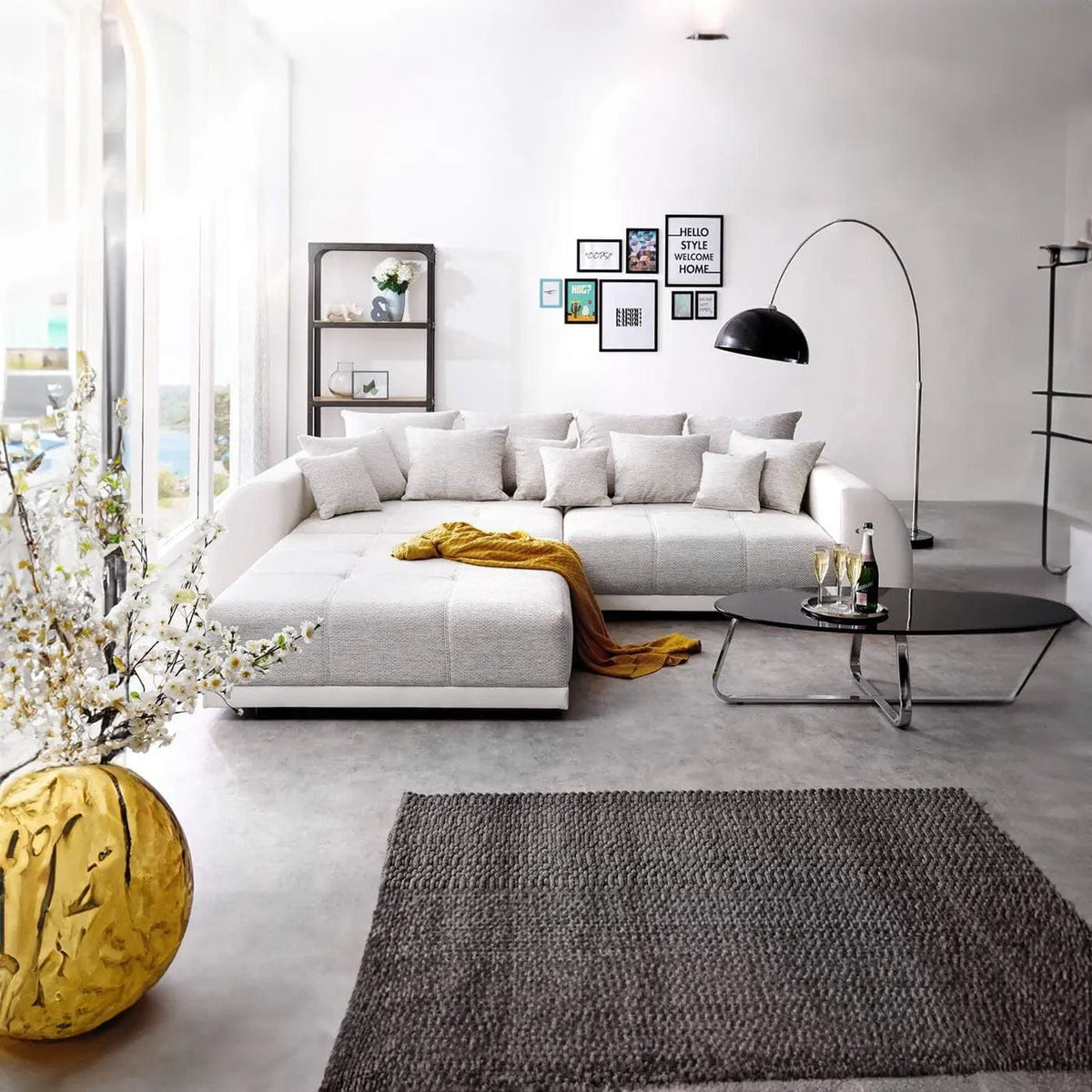 Canapea extensibilă dumonde cu 2 lăzi de depozitare Verona Loft White 310x120 cm cu taburet inclus