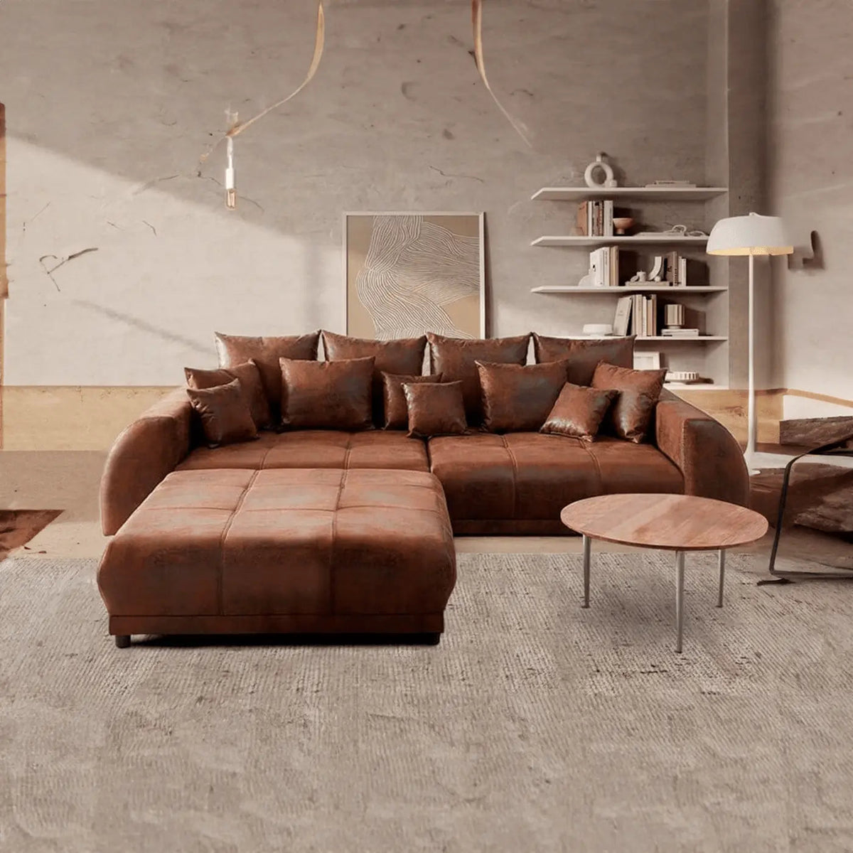 Canapea extensibilă dumonde cu 2 lăzi de depozitare Verona Madagaskar Brown 310x120 cm cu taburet inclus