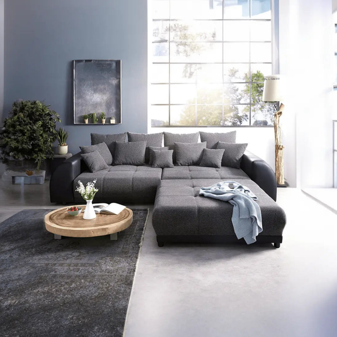 Canapea extensibilă dumonde cu 2 lăzi de depozitare Verona Magma Black 310x120 cm cu taburet inclus