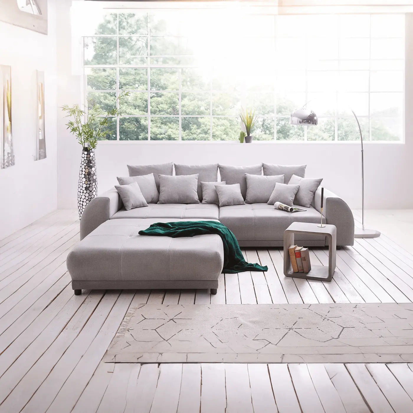 Canapea extensibilă dumonde cu 2 lăzi de depozitare Verona Enjoy Grey 310x120 cm cu taburet inclus