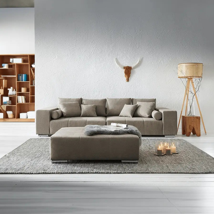 Canapea extensibilă dumonde cu ladă de depozitare Marbela Enjoy Camel XXL 295x120 cm cu taburet inclus