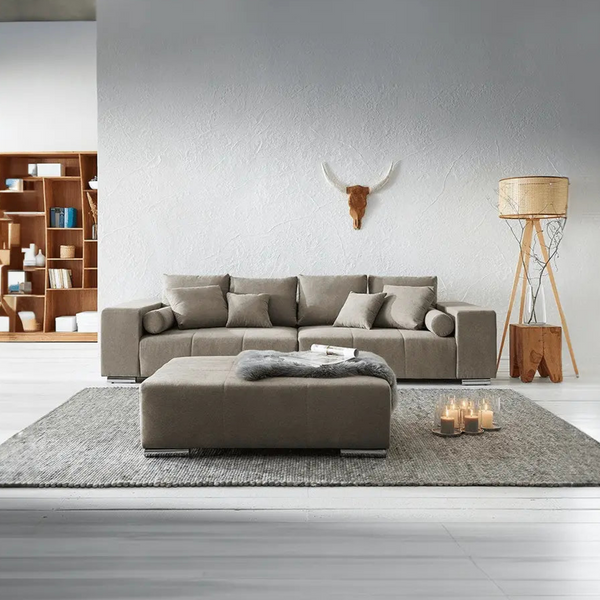 Canapea extensibilă dumonde cu ladă de depozitare Marbela Enjoy Camel XXL 295x120 cm cu taburet inclus