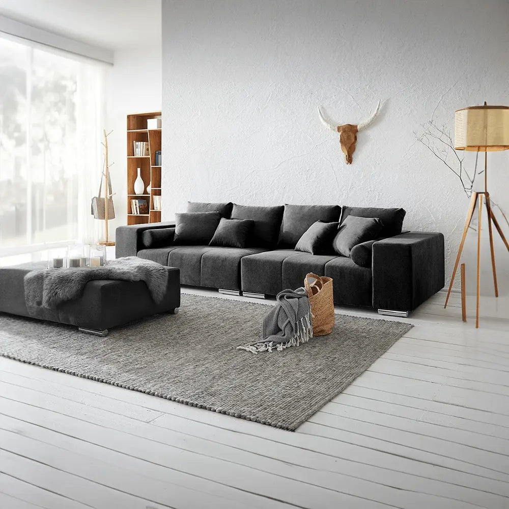 Canapea extensibilă dumonde cu ladă de depozitare Marbela Enjoy Black XXL 295x120 cm cu taburet inclus