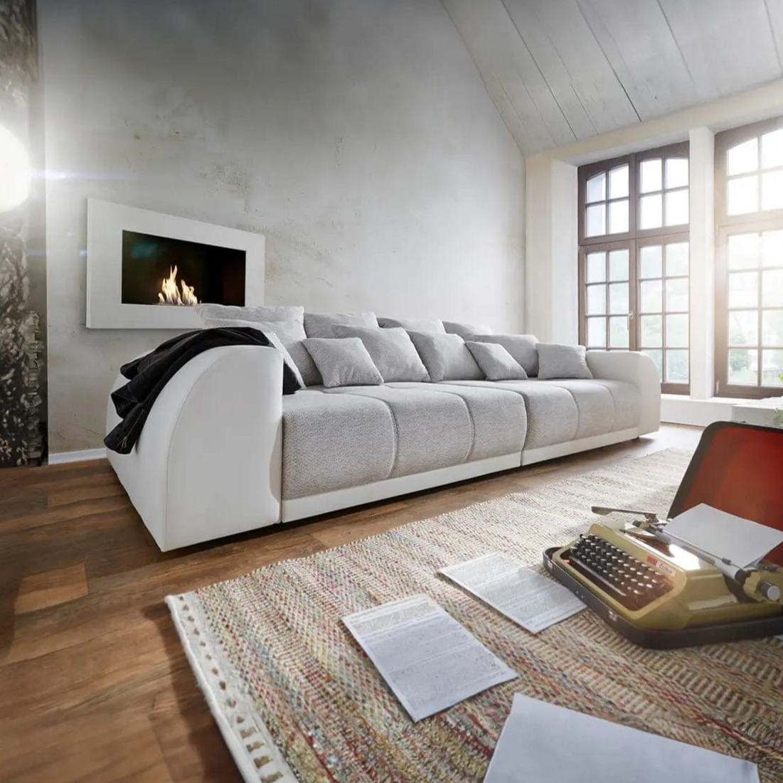 Canapea extensibilă dumonde cu 2 lăzi de depozitare Verona Loft White 310x120 cm