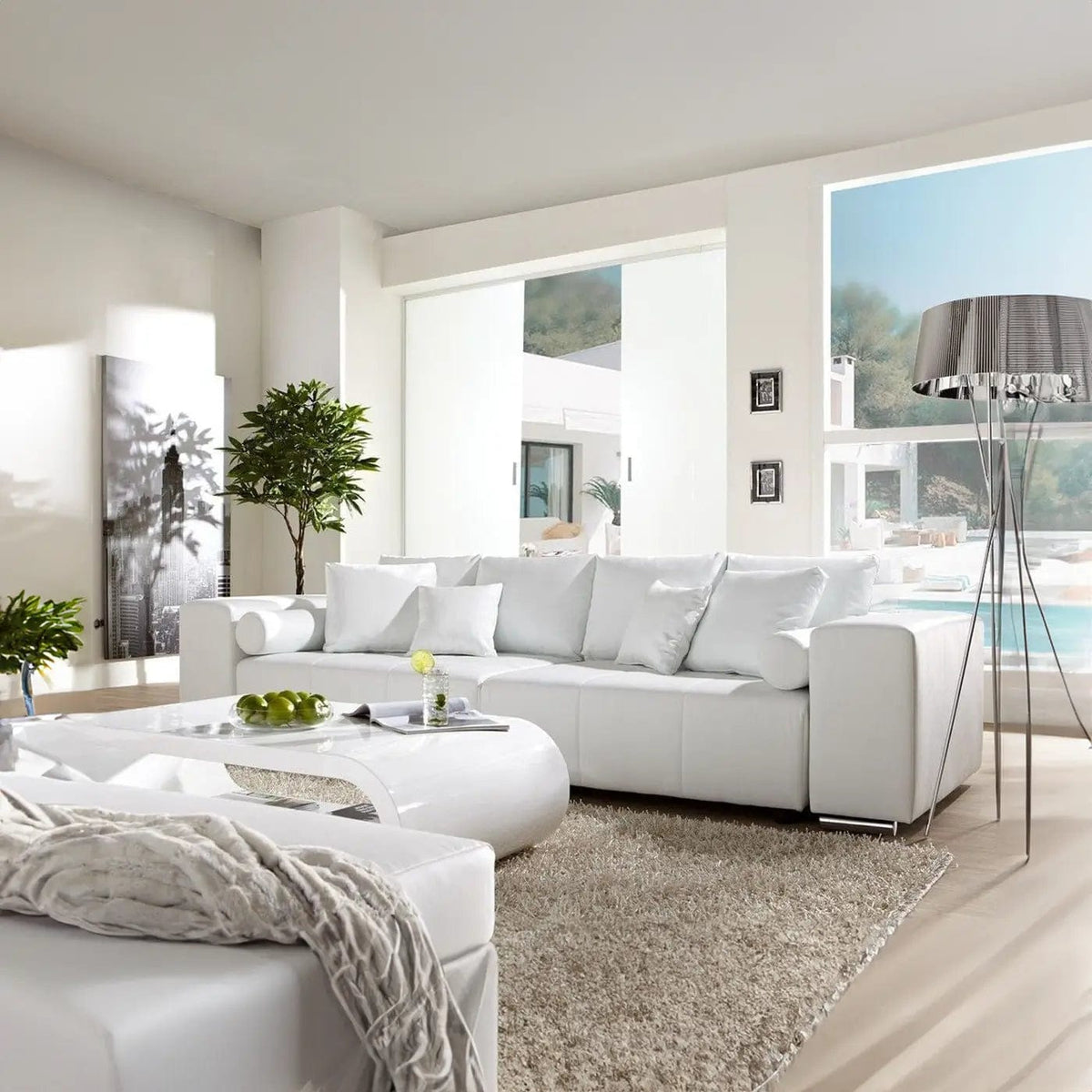 Canapea extensibilă dumonde cu ladă de depozitare Marbela White XXL 295x120 cm