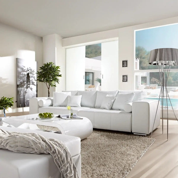 Canapea extensibilă dumonde cu ladă de depozitare Marbela White XXL 295x120 cm