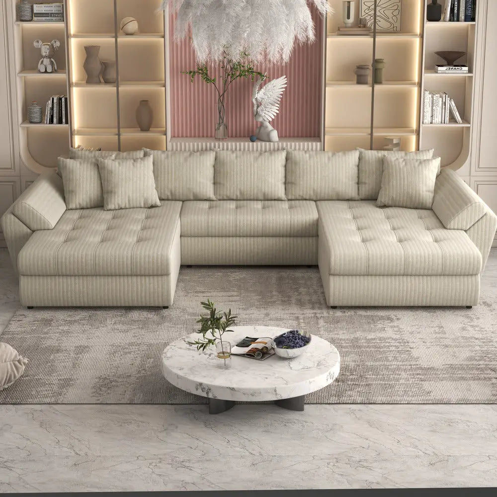 Colțar extensibil dumonde cu ladă de depozitare Loana Ambience bej U 375x185 cm