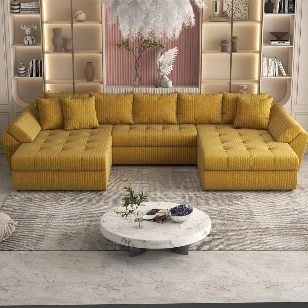Colțar extensibil dumonde cu ladă de depozitare Loana Ambience mustar U 375x185 cm