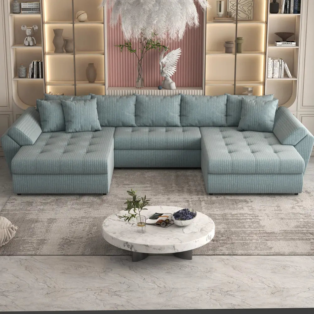 Colțar extensibil dumonde cu ladă de depozitare Loana U Ambience Mint  375x185 cm