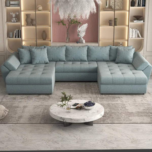 Colțar extensibil dumonde cu ladă de depozitare Loana U Ambience Mint  375x185 cm