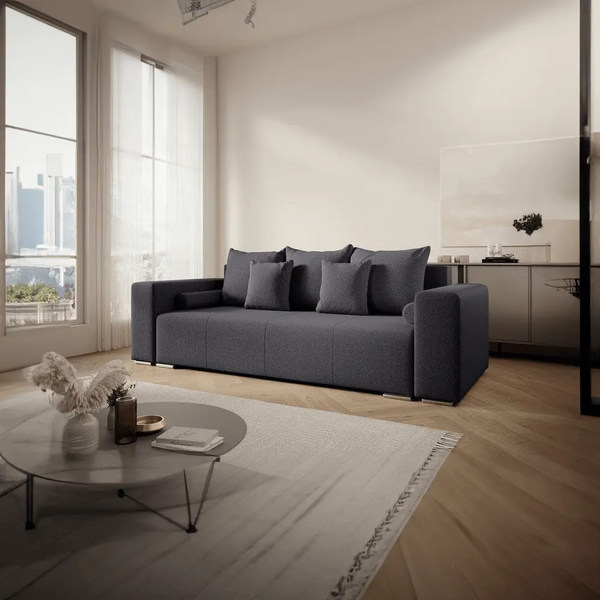 Canapea extensibilă dumonde cu ladă de depozitare si sezut confortabil din spuma HR, Marbela Graphite 245x100 cm Fabrica