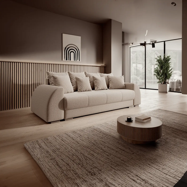 Canapea extensibilă dumonde cu ladă de depozitare si sezut confortabil din spuma HR, Verona Bej 260x100 cm Fabrica
