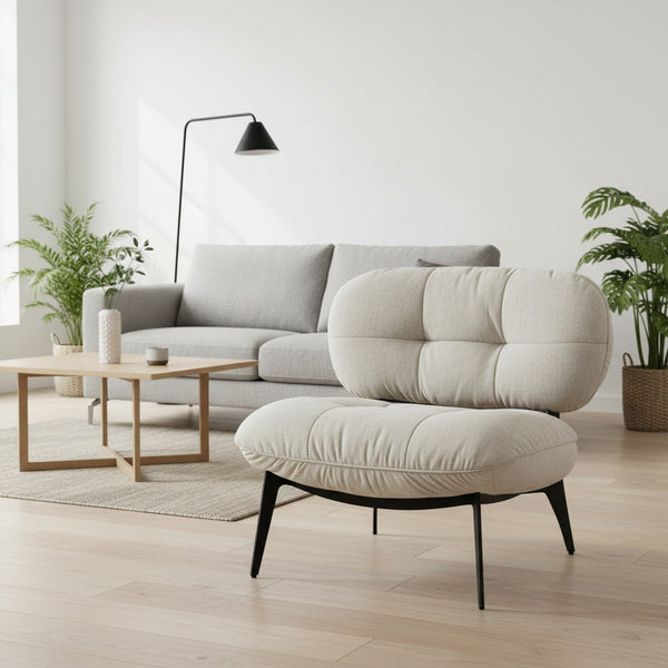 Fotoliu tapitat bej cu stofa si picioare metalice Designo 83x85 cm