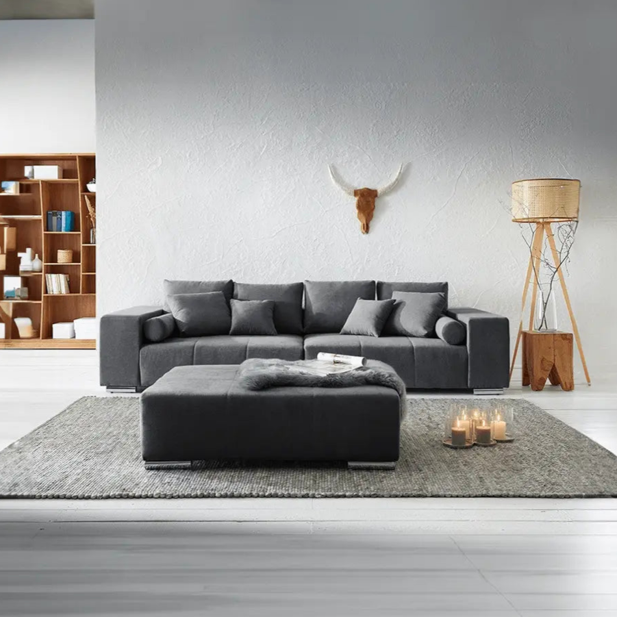 Canapea extensibilă dumonde cu ladă de depozitare Marbela Enjoy Graphite XXL 295x120 cm cu taburet inclus