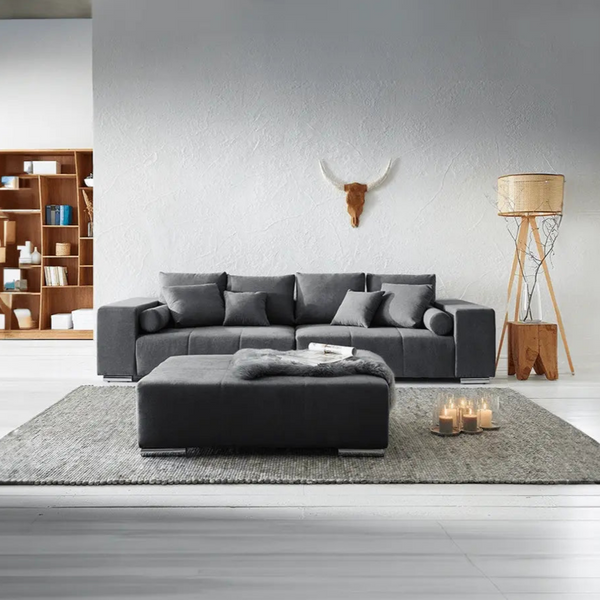 Canapea extensibilă dumonde cu ladă de depozitare Marbela Enjoy Graphite XXL 295x120 cm cu taburet inclus