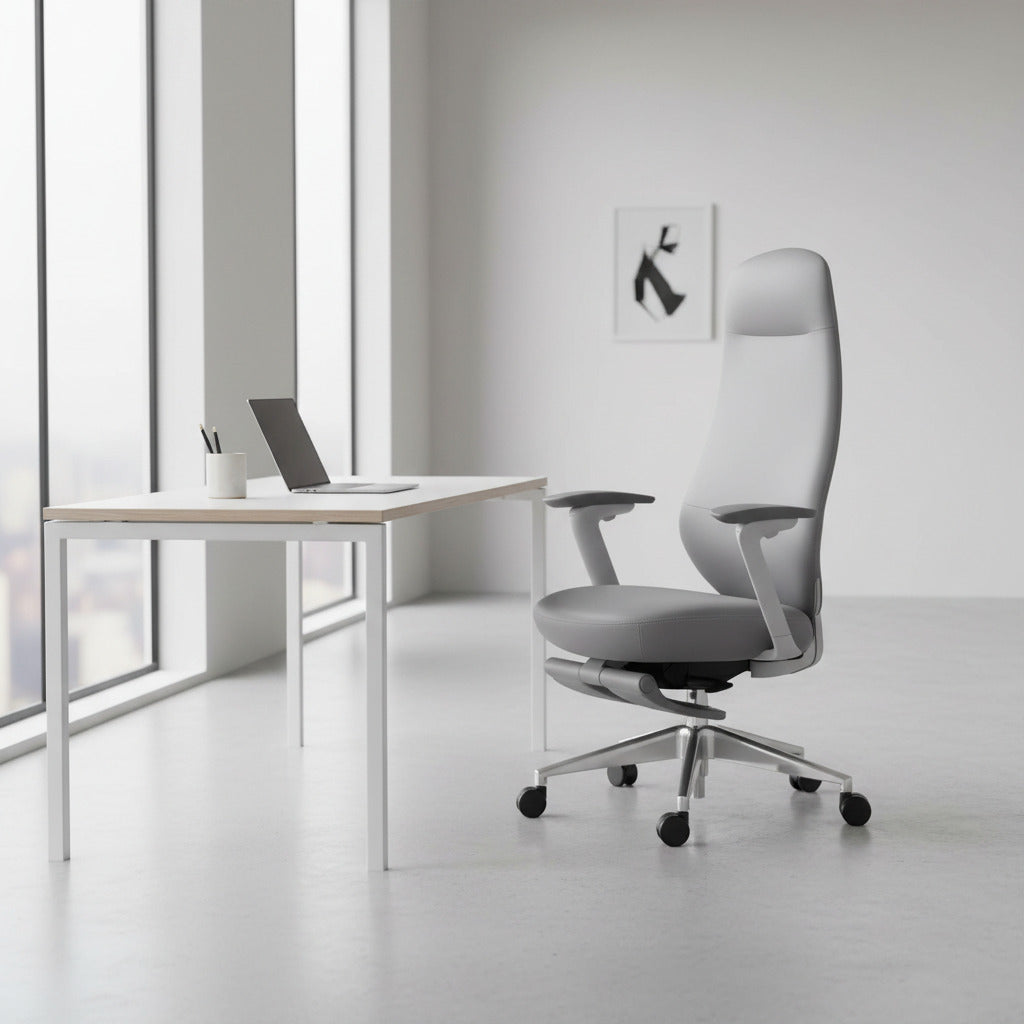 Scaun ergonomic profesional modern Prime dumonde, cotiere reglabile 4D ultra moi, baza din aluminiu, mecanism multifunctional inclinare/blocare, gri