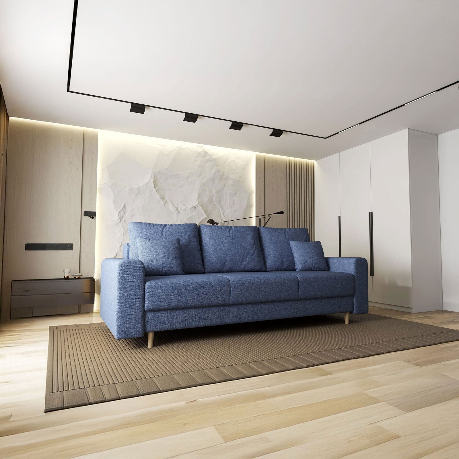 Canapea extensibilă dumonde cu ladă de depozitare si sezut confortabil din spuma HR, Kronos Enjoy Albastru 210x100 cm fabrica