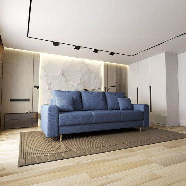 Canapea extensibilă dumonde cu ladă de depozitare si sezut confortabil din spuma HR, Kronos Enjoy Albastru 210x100 cm fabrica