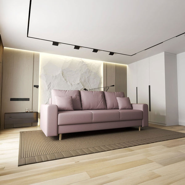 Canapea extensibilă dumonde cu ladă de depozitare si sezut confortabil din spuma HR, Kronos Enjoy Flamingo 210x100 cm fabrica