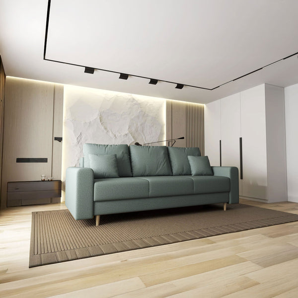 Canapea extensibilă dumonde cu ladă de depozitare si sezut confortabil din spuma HR, Kronos Enjoy Mint 210x100 cm fabrica