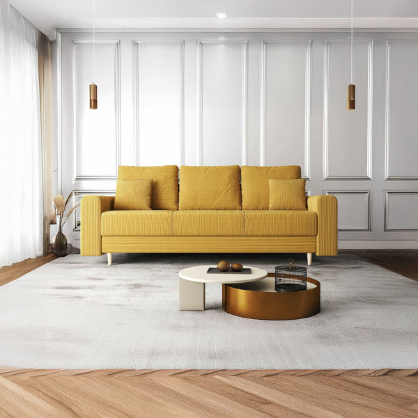 Canapea extensibilă dumonde cu ladă de depozitare si sezut confortabil din spuma HR, Kronos Zoom Mustar 210x100 cm fabrica