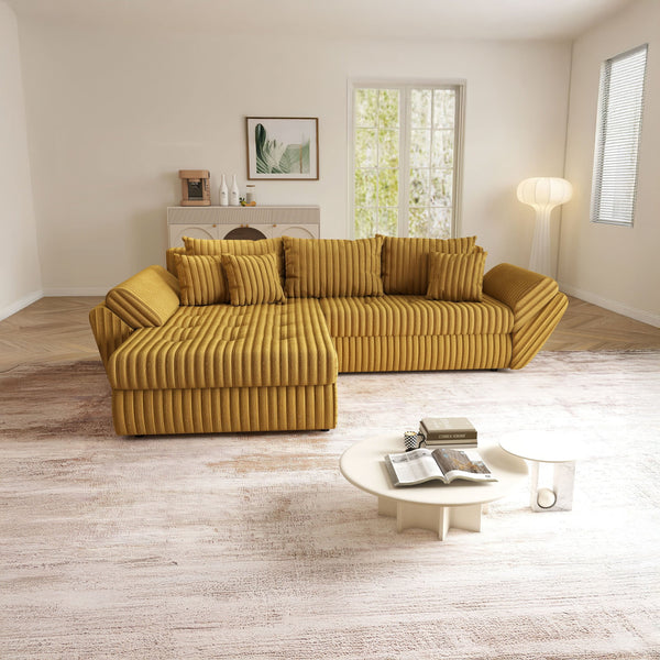 Colțar extensibil dumonde cu ladă de depozitare si sezut confortabil din spuma HR, Loana Ambience Mustar 270x185 cm Fabrica