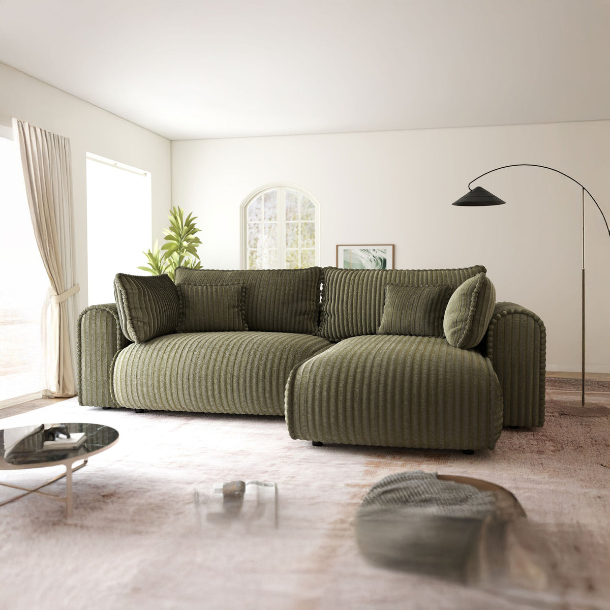 Colțar extensibil dumonde cu ladă de depozitare Monaco L Tilia Olive II 270x190 cm