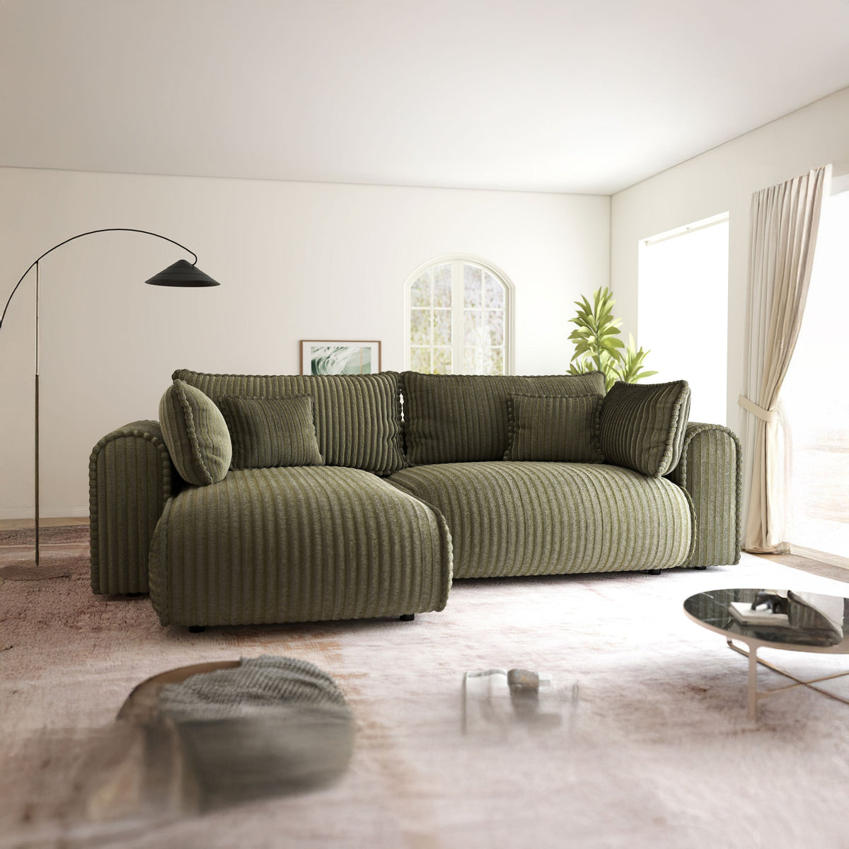 Colțar extensibil dumonde cu ladă de depozitare Monaco L Tilia Olive 270x190 cm