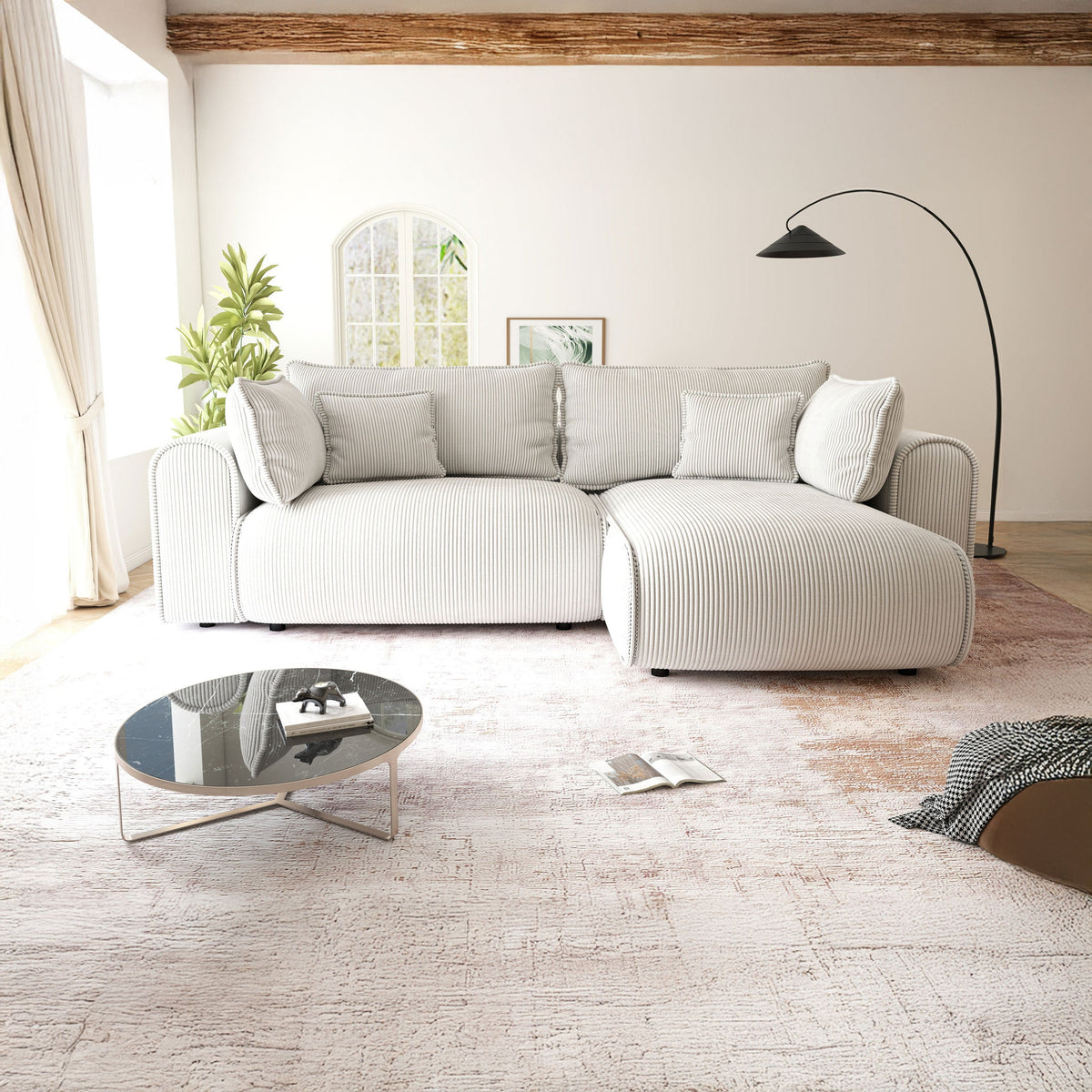 Colțar extensibil dumonde cu ladă de depozitare Monaco L Zoom Pearl II 270x190 cm