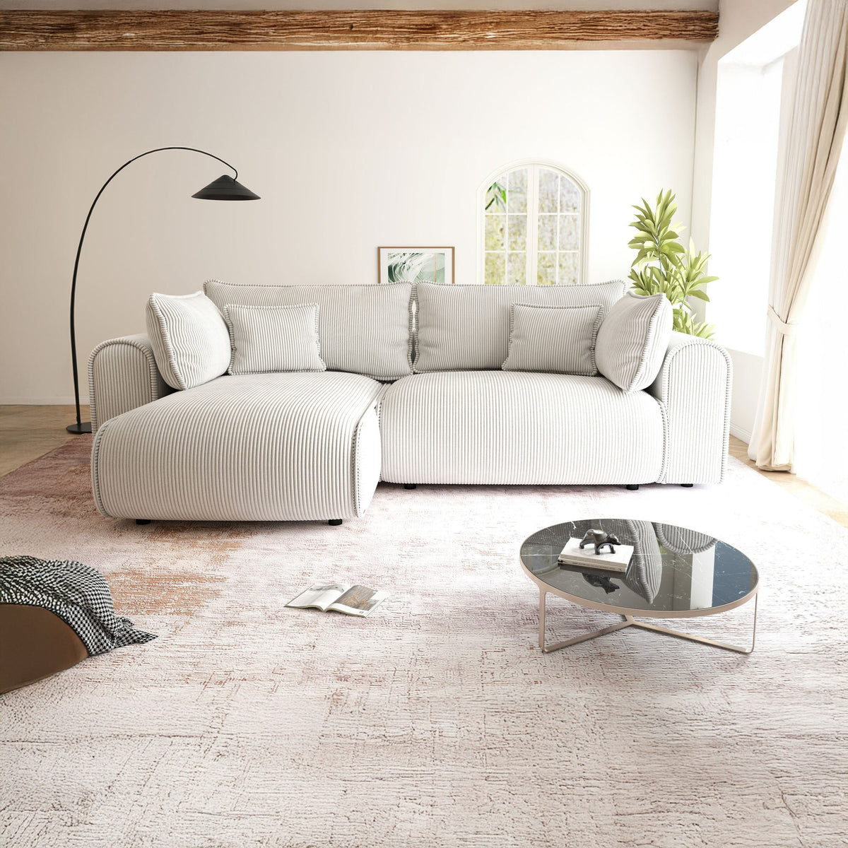 Colțar extensibil dumonde cu ladă de depozitare Monaco L Zoom Pearl 270x190 cm