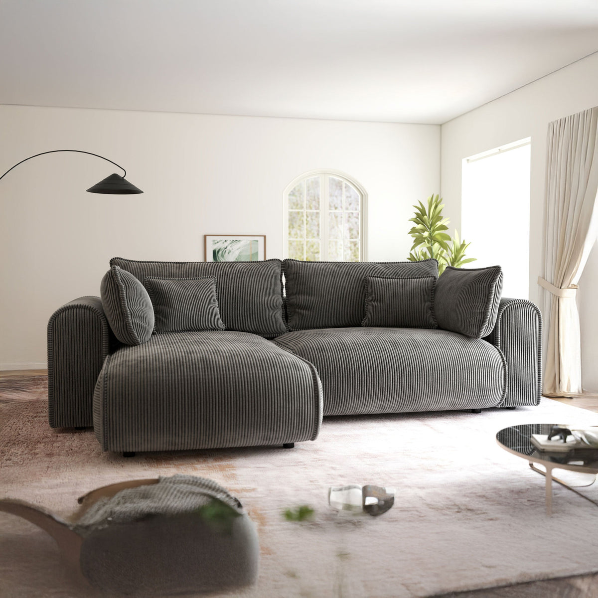 Colțar extensibil dumonde cu ladă de depozitare Monaco L Zoom Grafit 270x190 cm