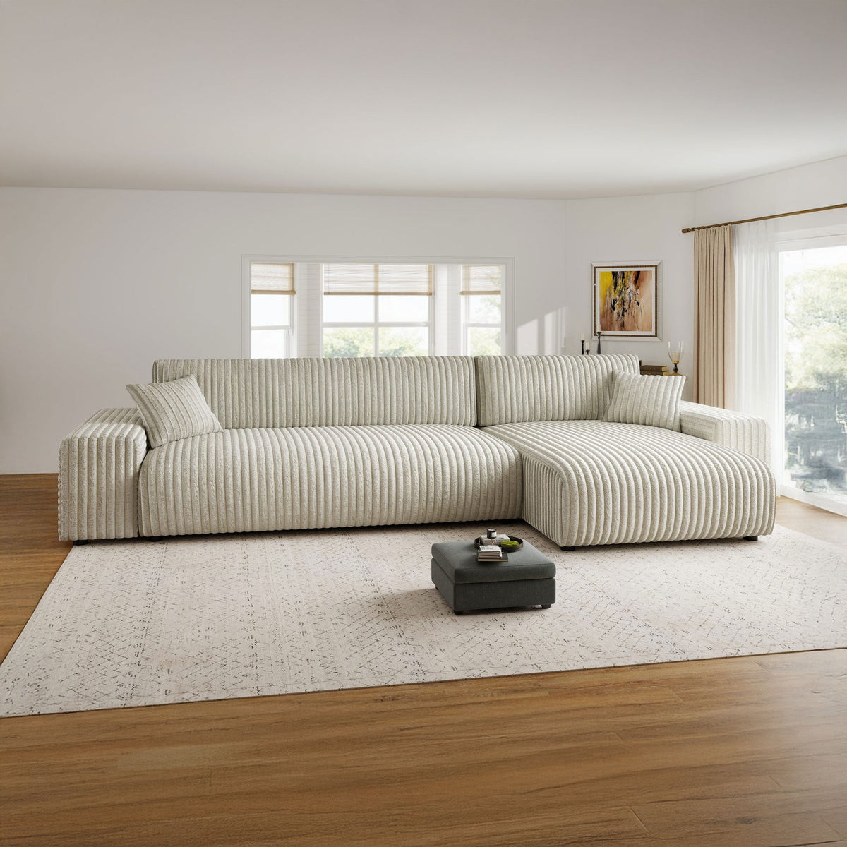 Colțar dumonde fix cu șezut confortabil din spumă High-Density, Justin Tilia bej 294x144 cm