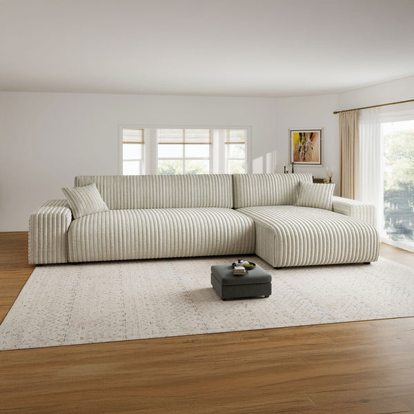 Colțar dumonde fix cu șezut confortabil din spumă High-Density, Justin Tilia bej 294x144 cm