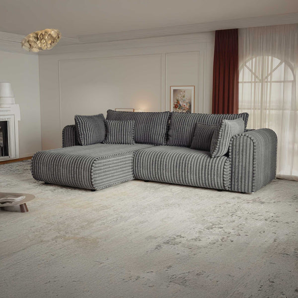 Colțar extensibil dumonde cu ladă de depozitare si sezut confortabil din spuma high-density, Monaco L Tilia Grafit 270x100 cm