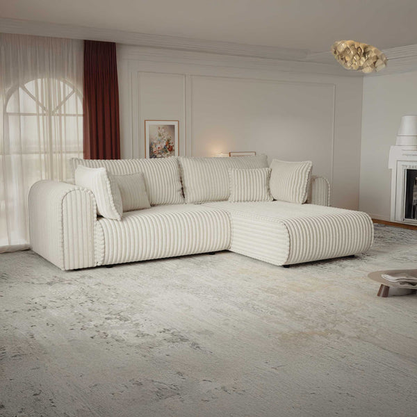 Colțar extensibil dumonde cu ladă de depozitare si sezut confortabil din spuma high-density, Monaco L Tilia Crem II 270x100 cm
