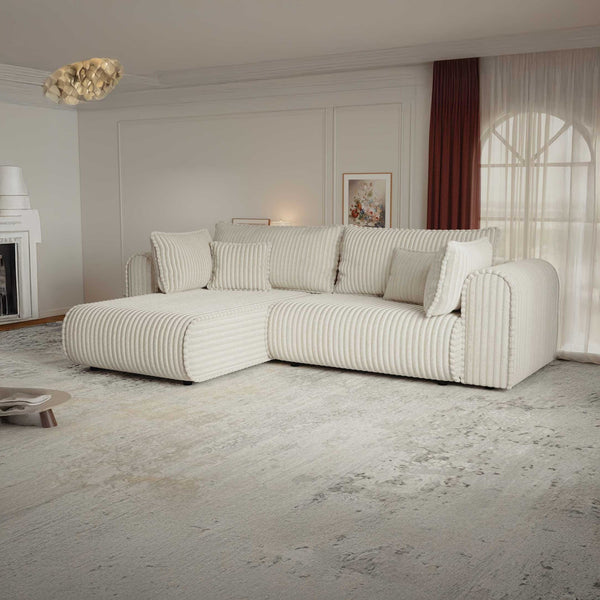 Colțar extensibil dumonde cu ladă de depozitare si sezut confortabil din spuma high-density, Monaco L Tilia Crem 270x100 cm