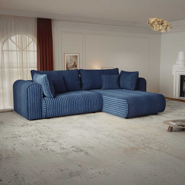 Colțar extensibil dumonde cu ladă de depozitare si sezut confortabil din spuma high-density, Monaco L Tilia Albastru II 270x100 cm