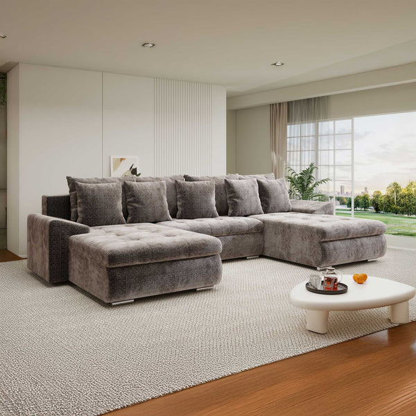 Colțar extensibil dumonde cu ladă de depozitare si sezut confortabil din spuma high-density, Leonardo U Cremona Maro-Bej 24 360x185 cm