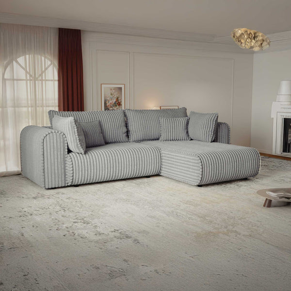 Colțar extensibil dumonde cu ladă de depozitare si sezut confortabil din spuma high-density, Monaco L Tilia Dove II 270x100 cm