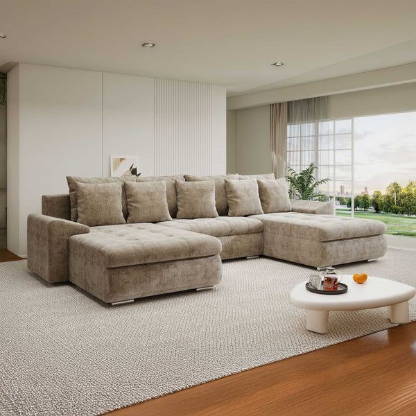 Colțar extensibil dumonde cu ladă de depozitare si sezut confortabil din spuma high-density, Leonardo U Cremona Bej 14 360x185 cm