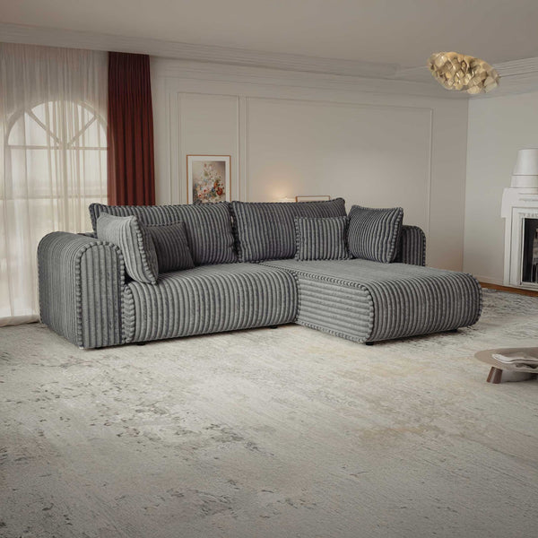 Colțar extensibil dumonde cu ladă de depozitare si sezut confortabil din spuma high-density, Monaco L Tilia Grafit II 270x100 cm